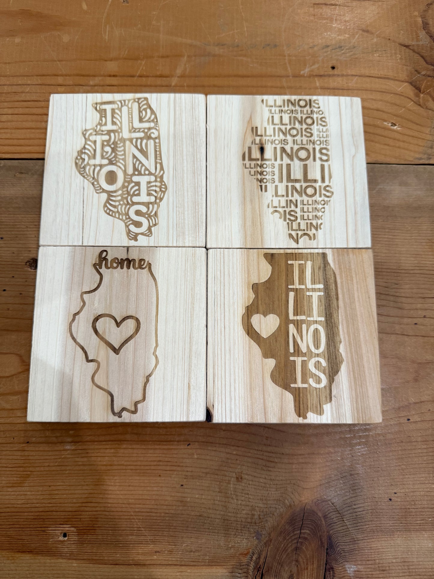 Illinois Wood Engraved Coasters-Set of 4