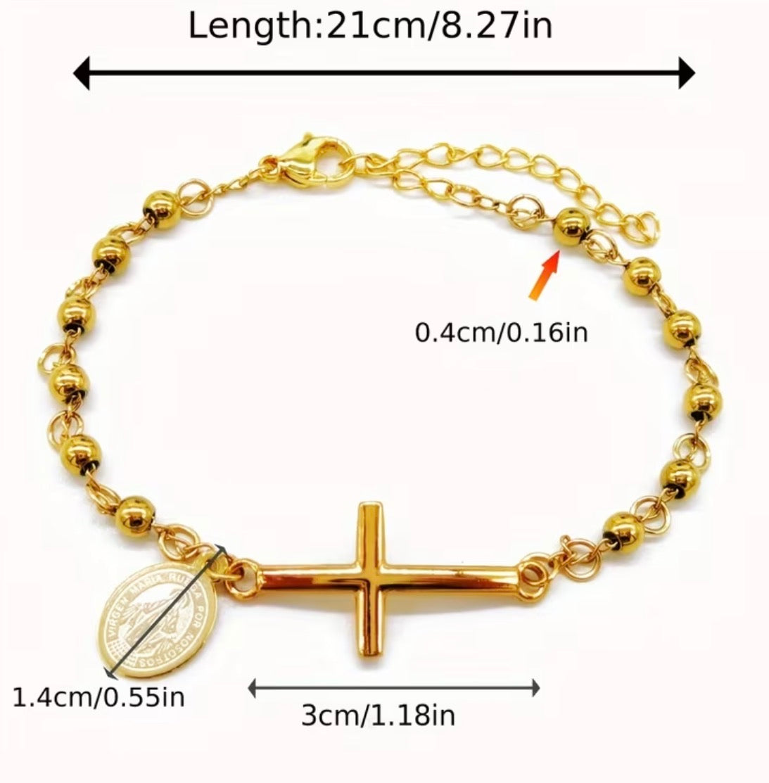 Stainless Steel Cross Rosary Bracelet