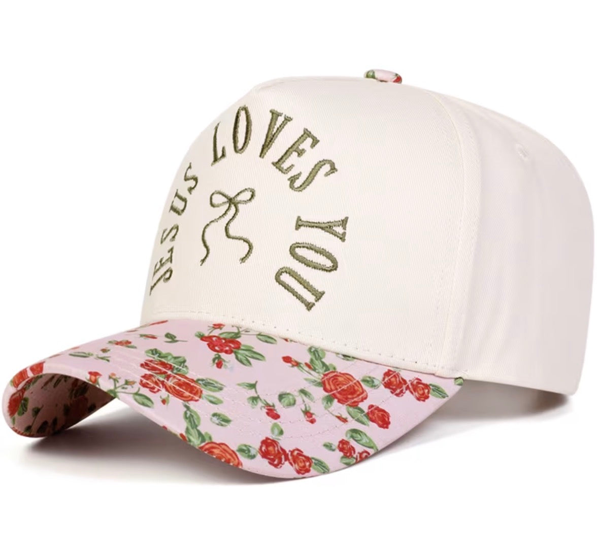 “Jesus Loves You” Floral Bill Hat