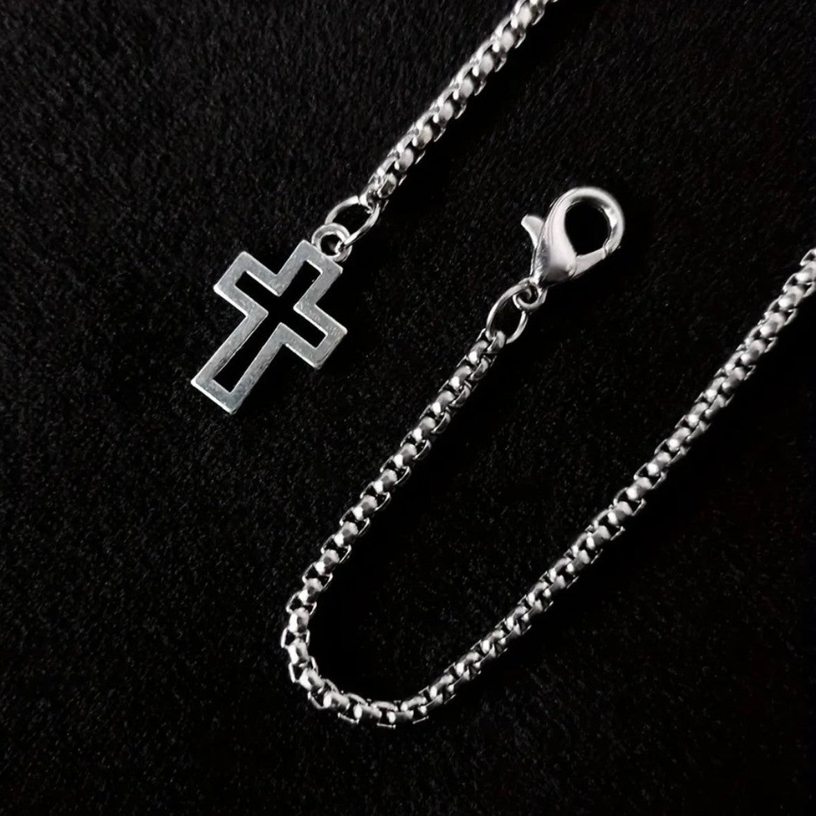 Stainless Steel Box Chain Cross Bracelet