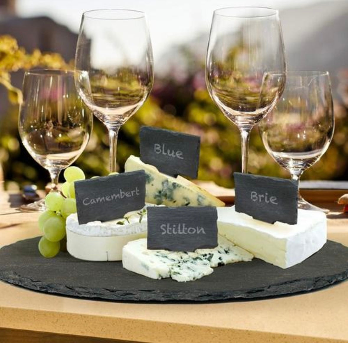 “Wine & Cheese” Slate Plate & Marker Set – 12" Round