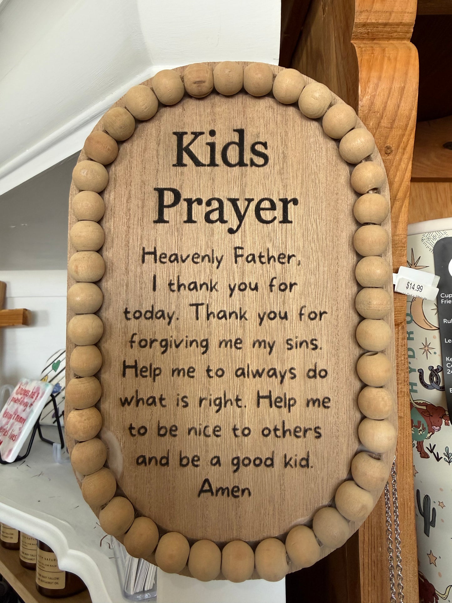 Kid’s Prayer Oval Wooden Beaded Plaque