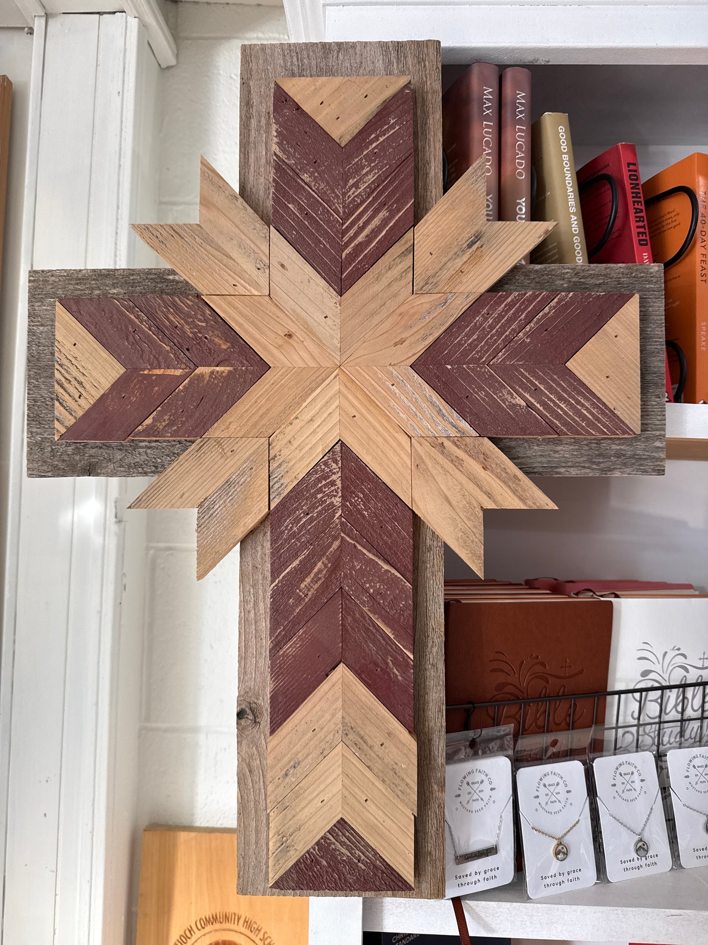 Rustic Handmade Wooden Cross – Chevron Pattern