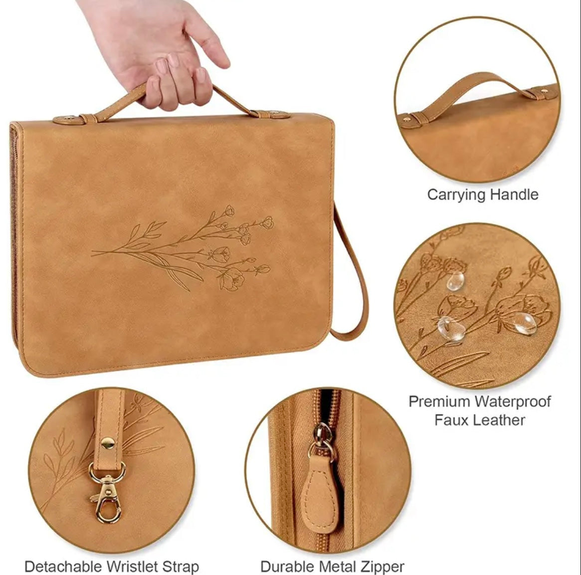 Elegant Vegan Leather Floral Print Bible Case