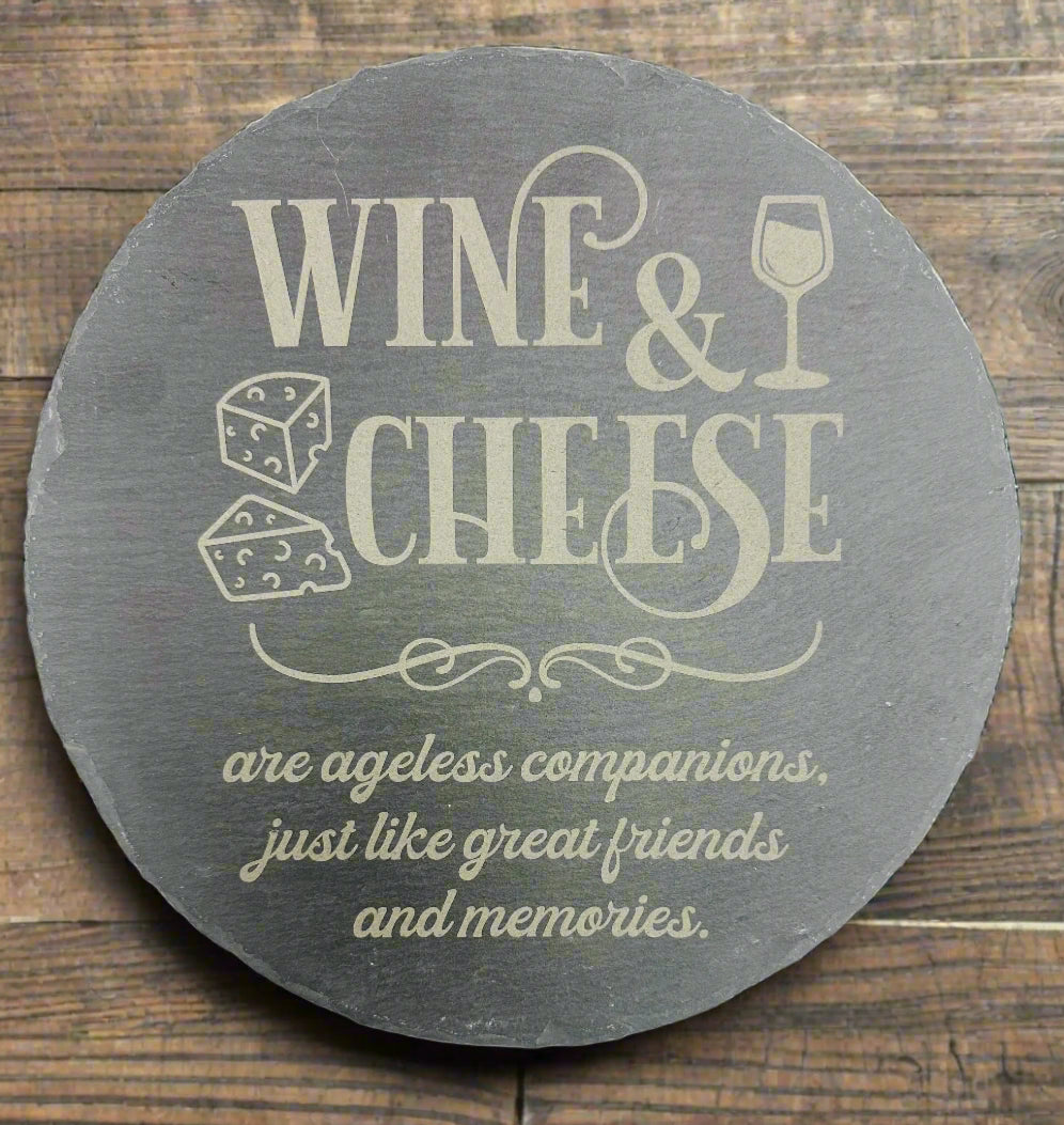 Wine and Cheese Slate Cheese Board with 4 Slate Markers