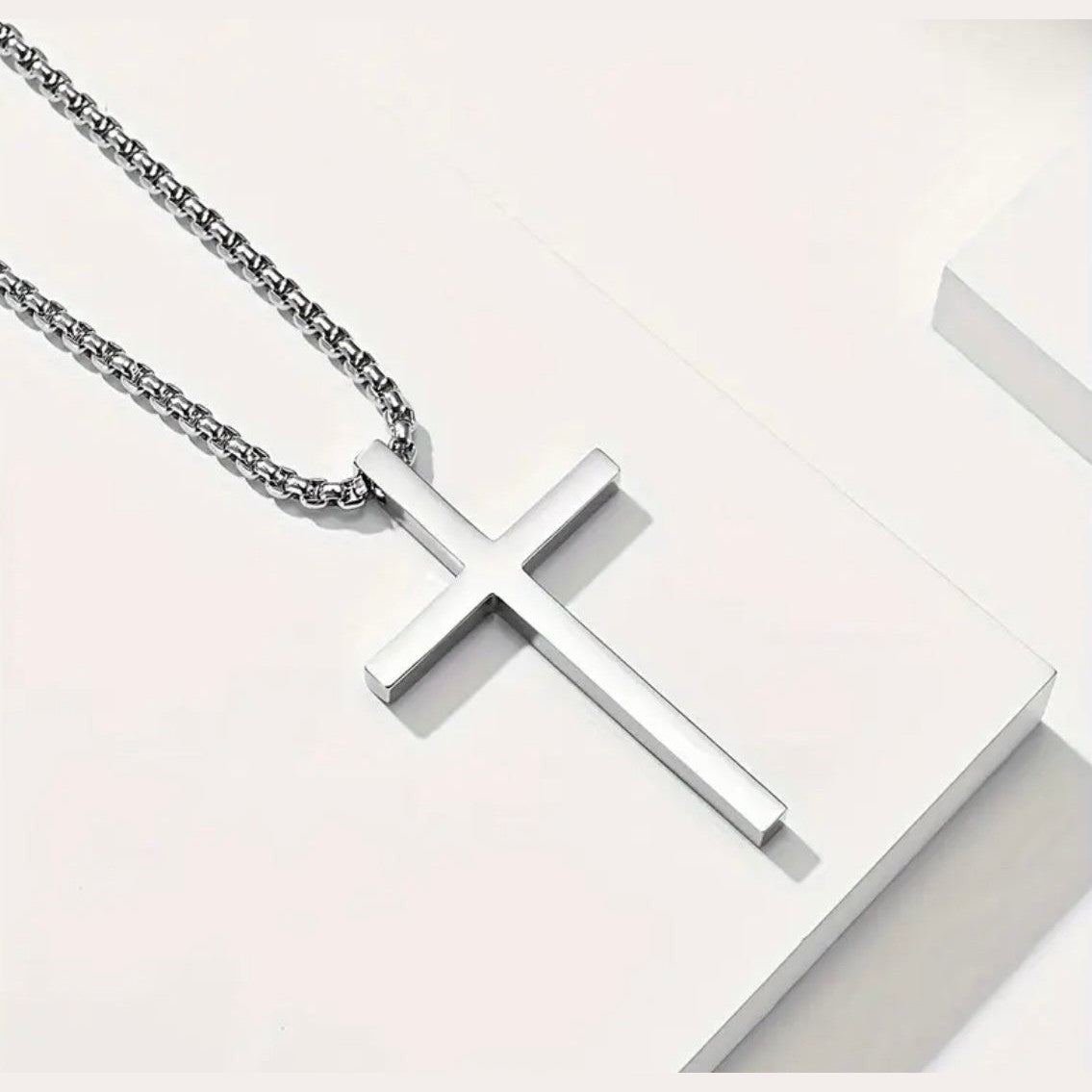 Men’s Titanium Steel Box Chain Cross Necklace