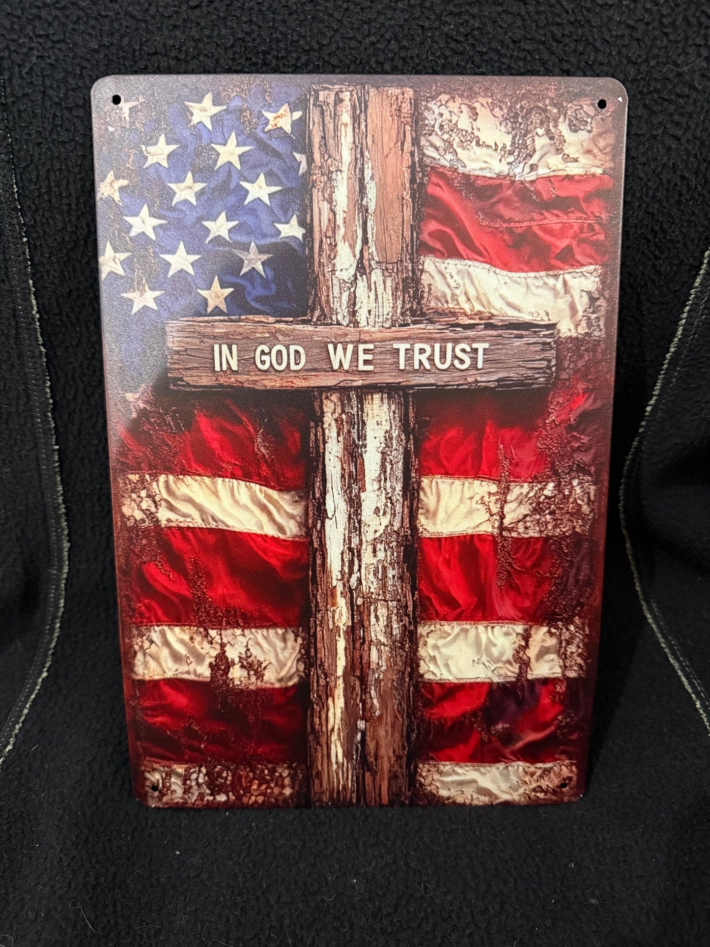 Metal American Flag Cross Sign