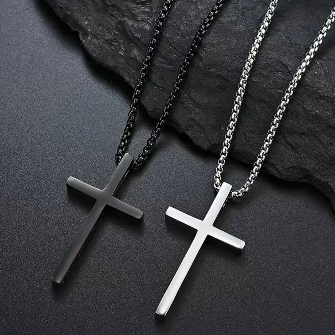 Men’s Titanium Steel Box Chain Cross Necklace