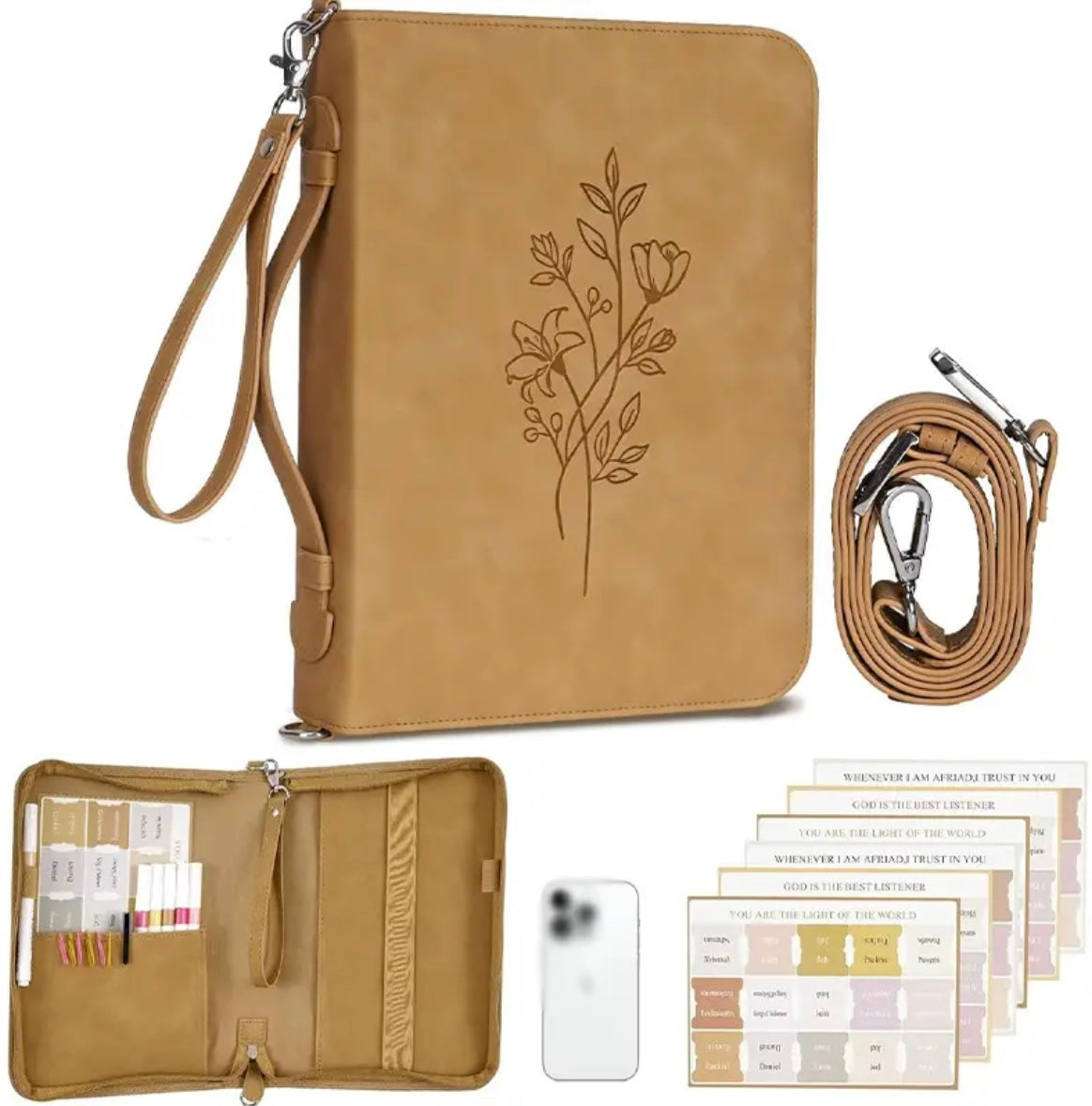 Elegant Vegan Leather Floral Print Bible Case