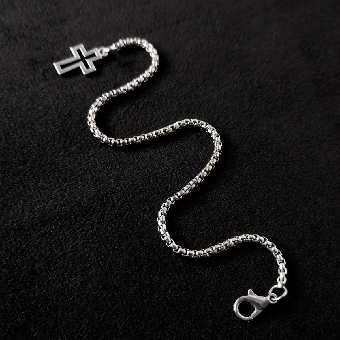 Stainless Steel Box Chain Cross Bracelet