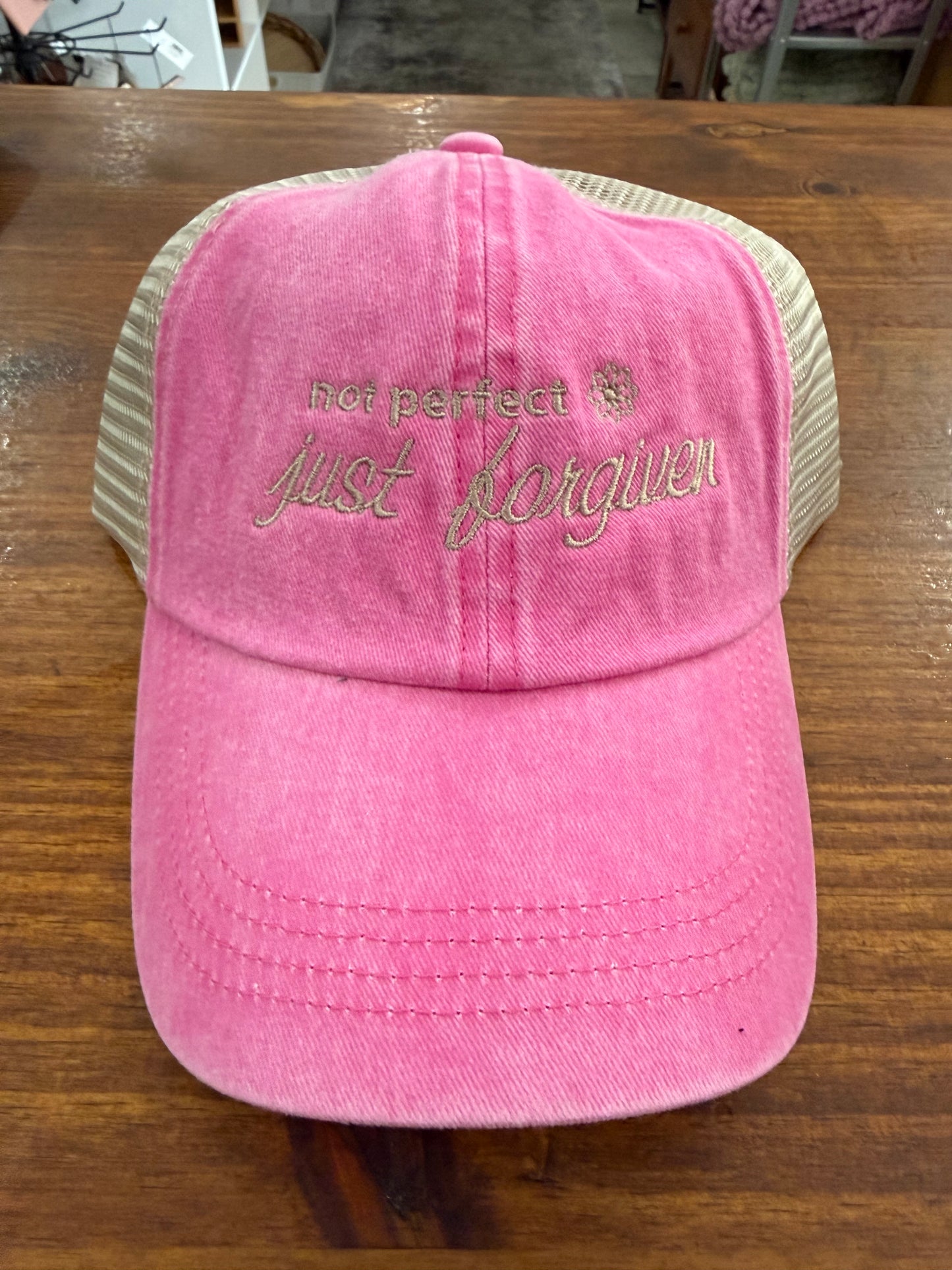 Quilted Stitch “Not Perfect Just Forgiven” Embroidered Hat