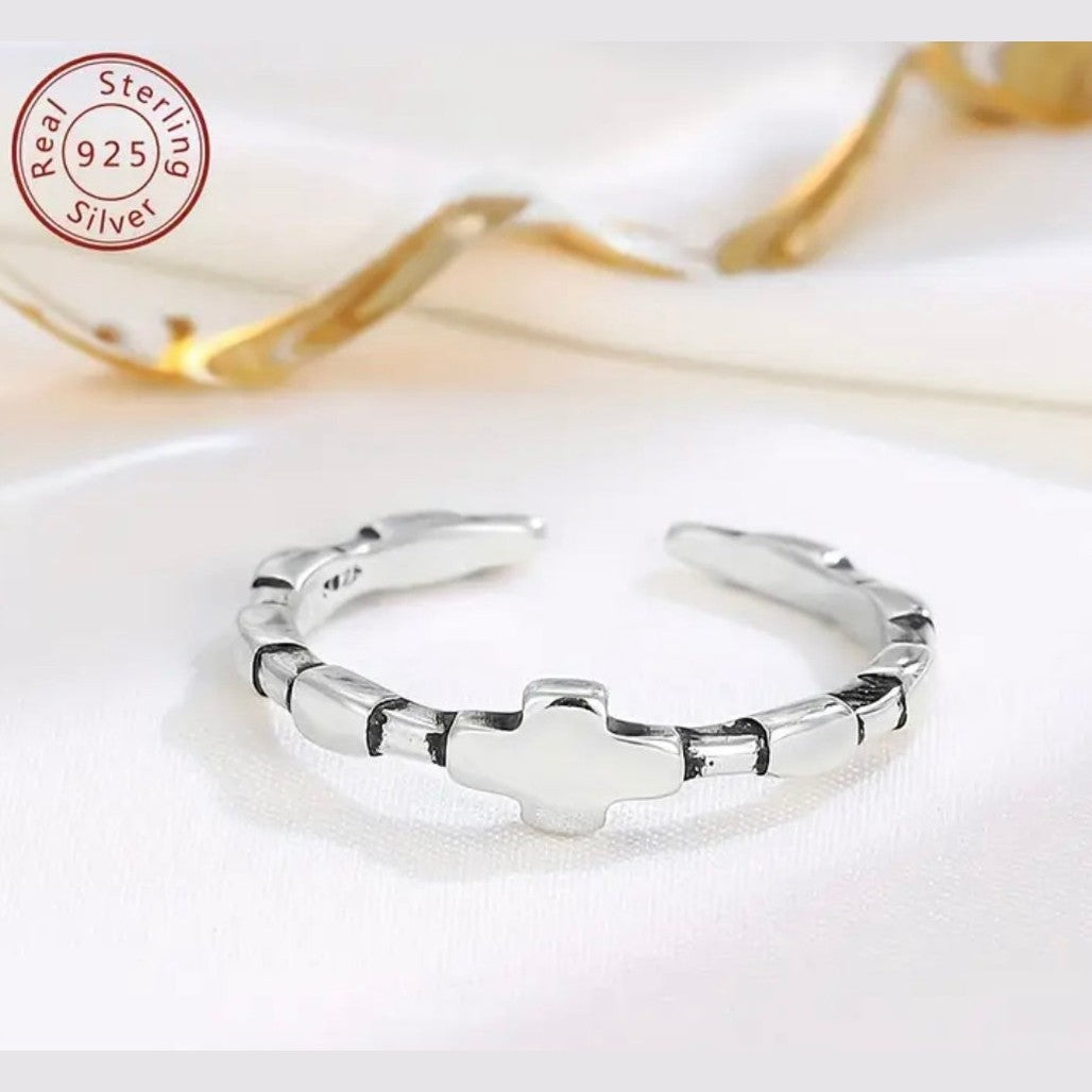 Vintage Sterling Silver Adjustable Cross Ring