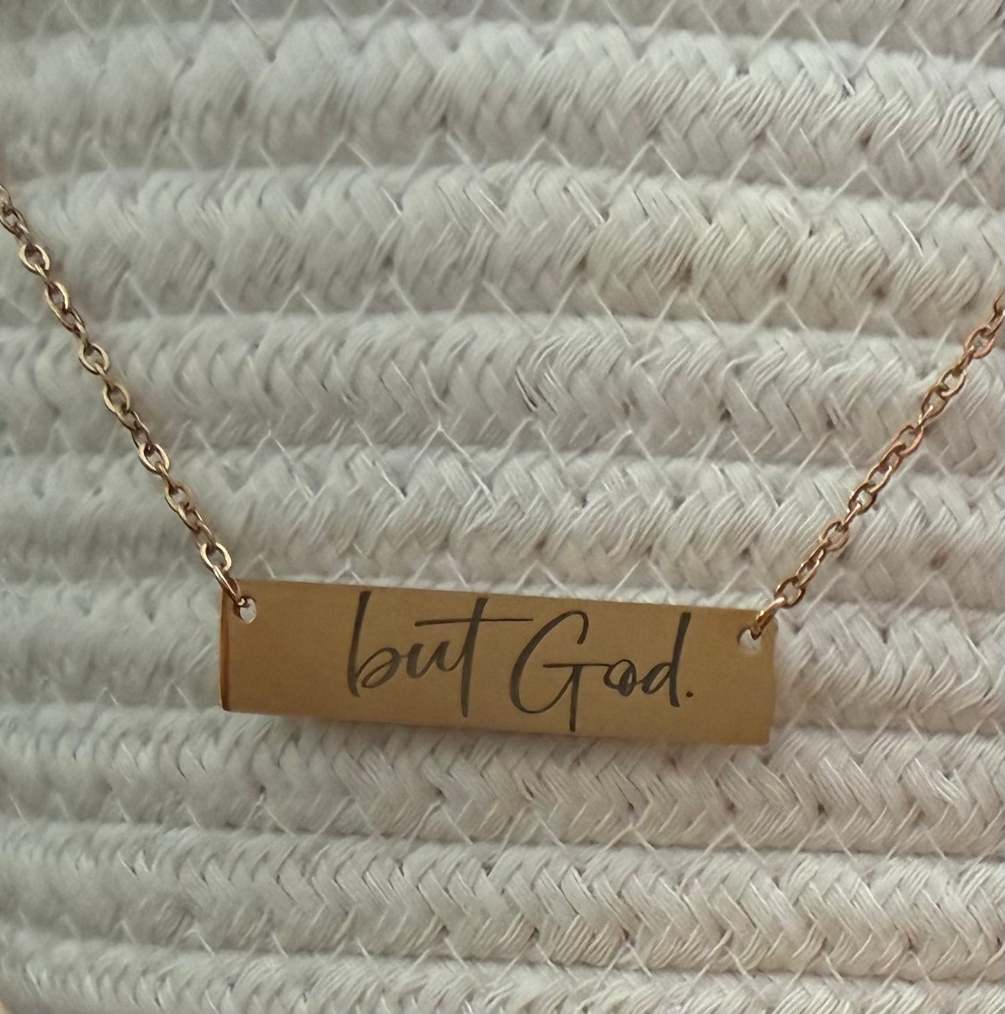 “But God” Stainless Steel Bar Pendant Necklace