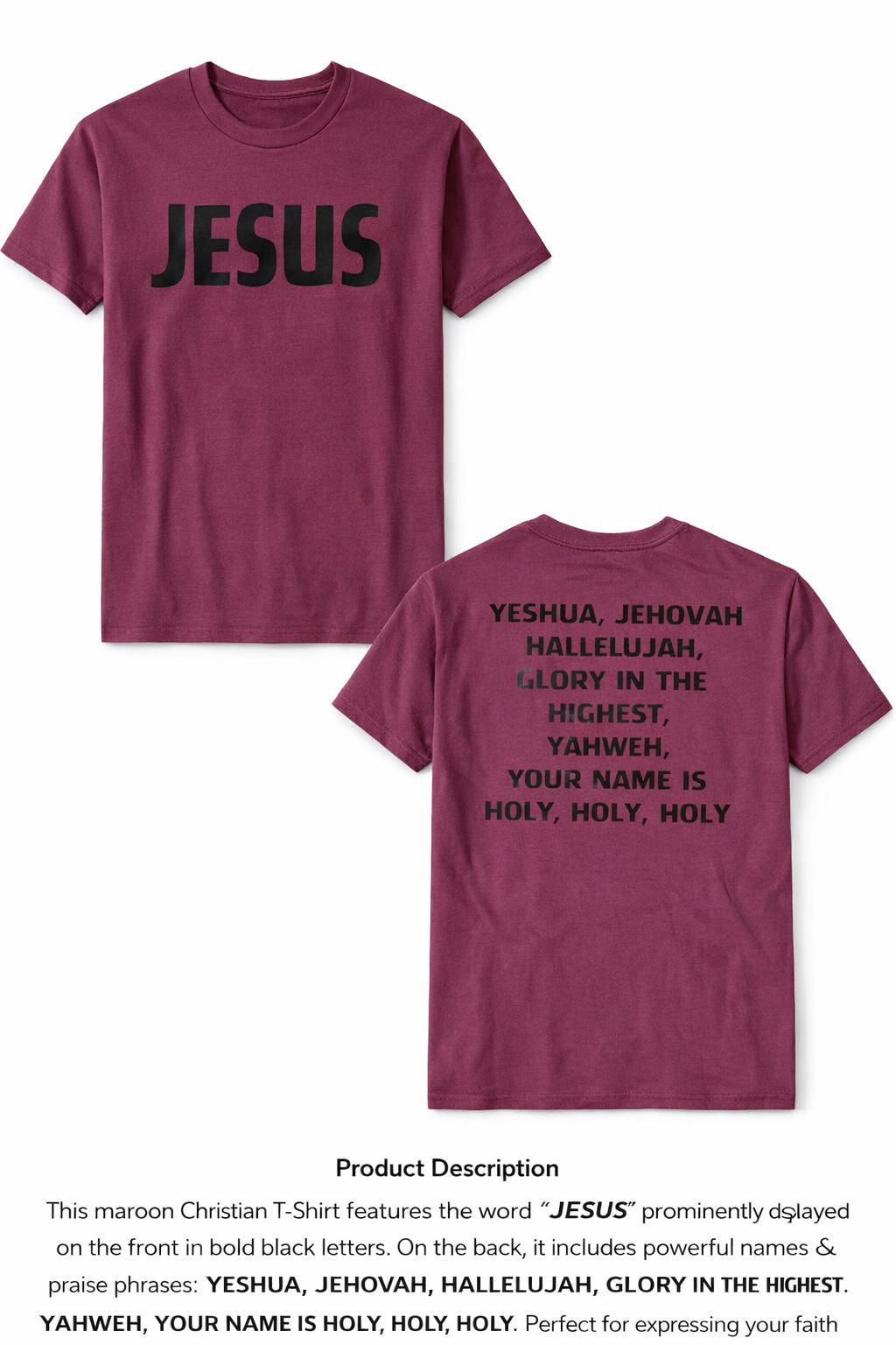 Jesus Yeshua Jehovah Maroon Cotton T-Shirt