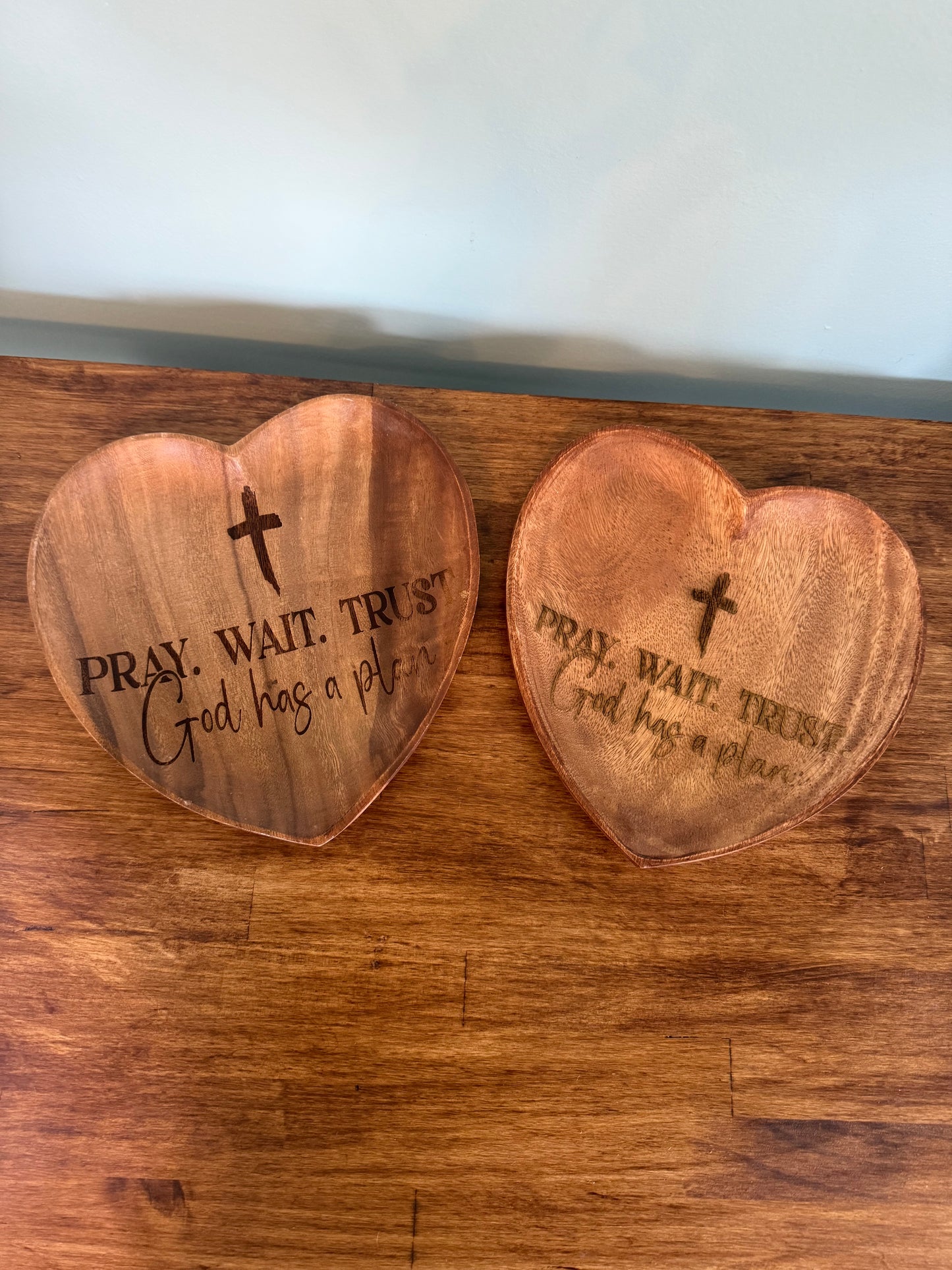 “God has a plan” Acacia Wood Heart Bowl