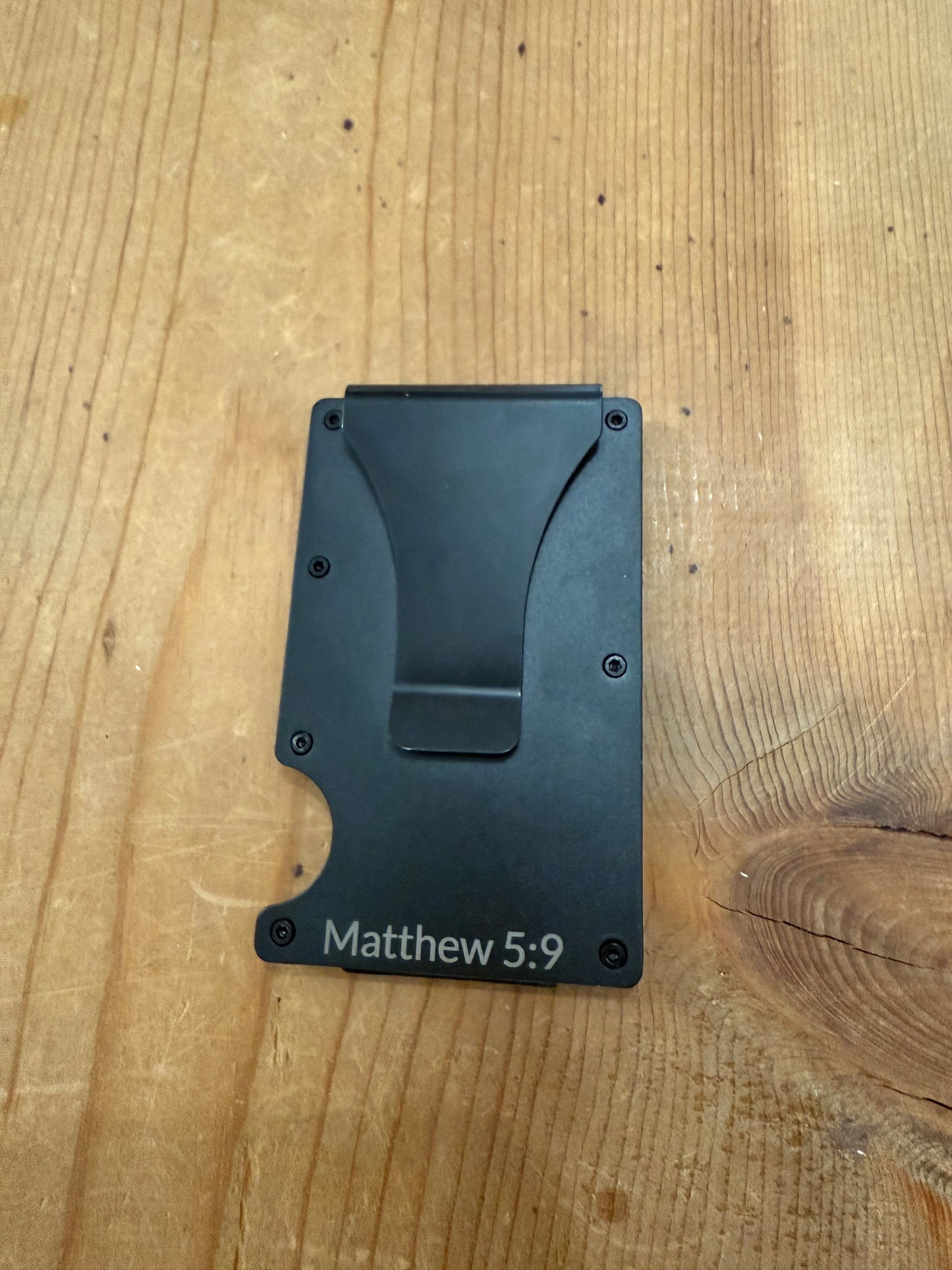 Custom Engraved Matthew 5:9 Aluminum Card Wallet