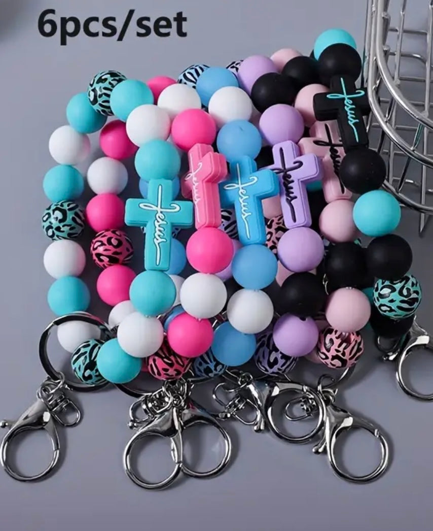 Jesus Animal Print Silicone Bead Keychain Bracelet