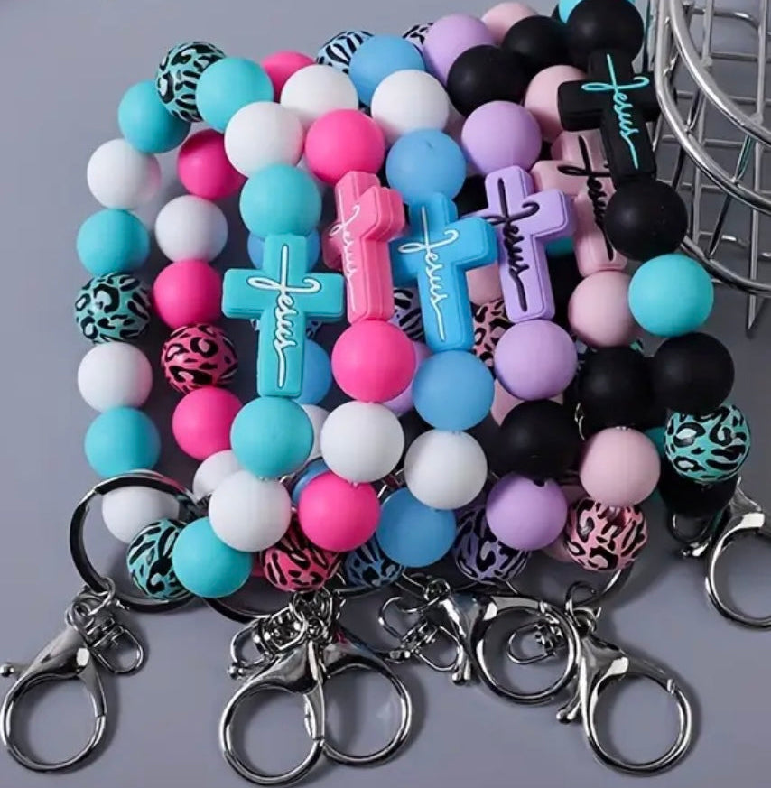 Silicone Bead “Jesus” Bracelet Animal Print Keychains