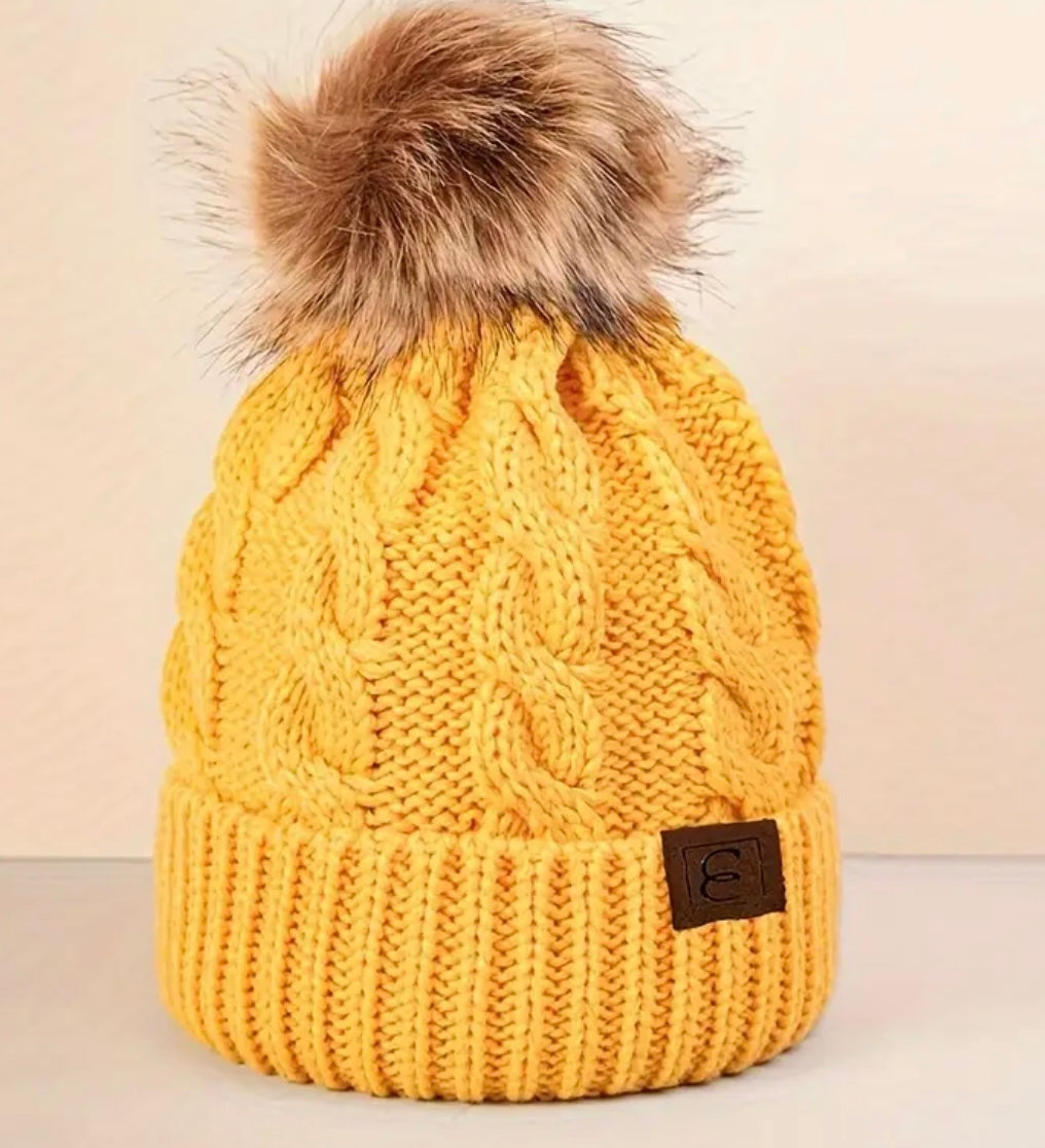 Ribbed Knit Beanie With Pom Pom