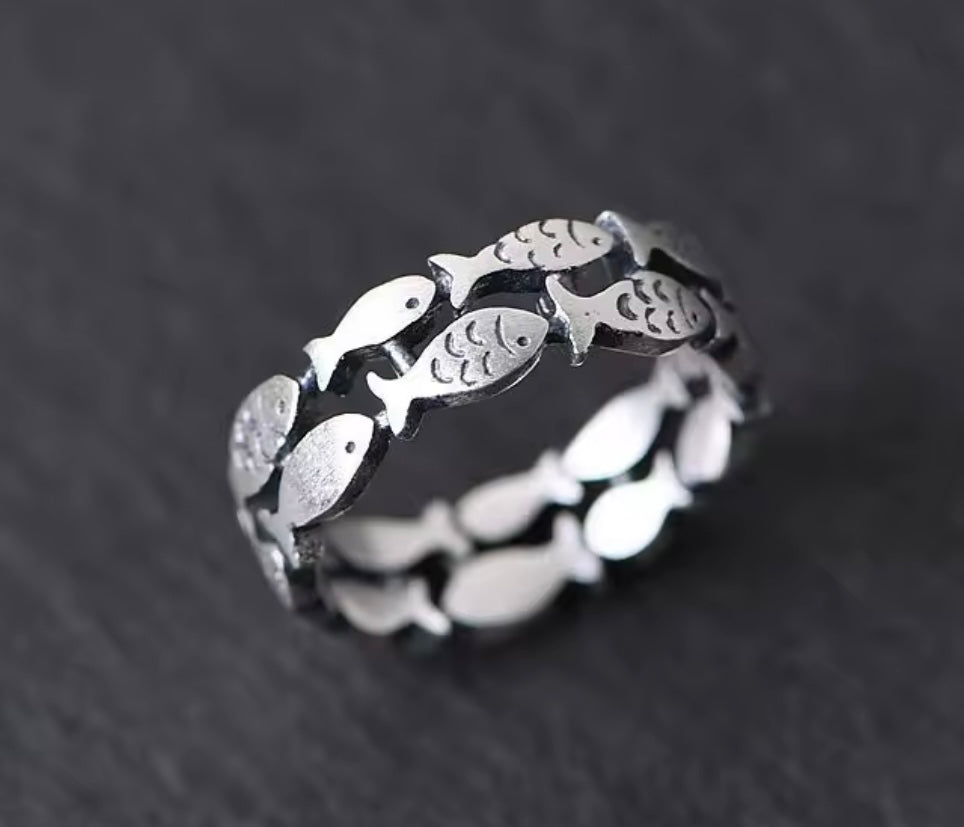 Sterling Silver Double Layer Fish Ring