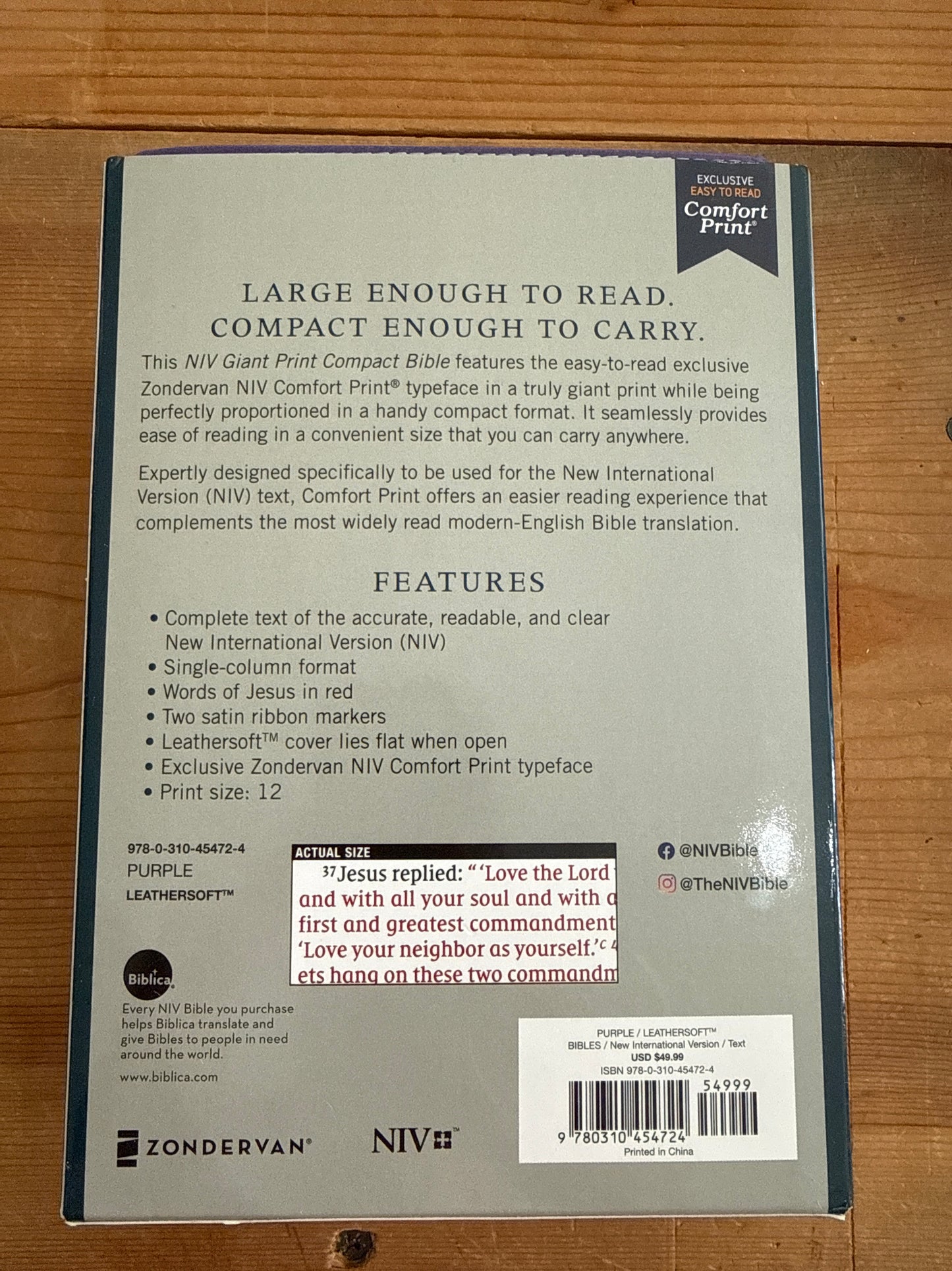 NIV Purple Leathersoft Giant Print Compact Bible