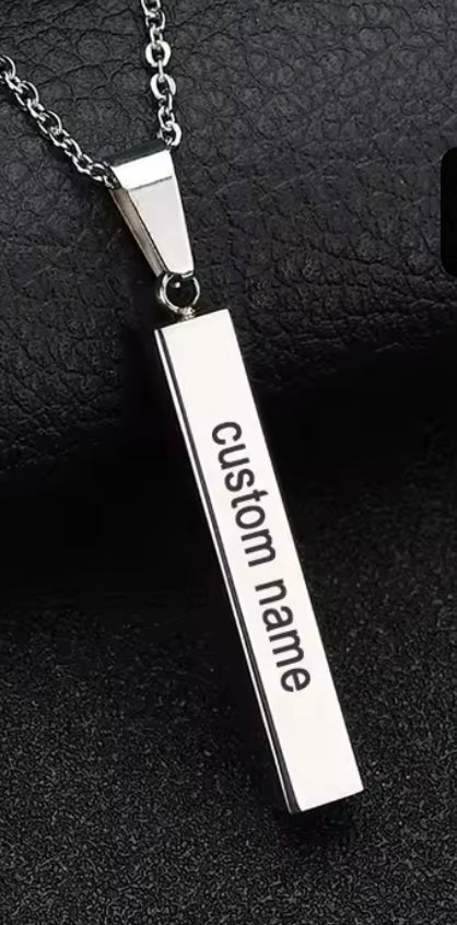Cute Custom Engraved Stainless Steel Bar Pendant Necklace