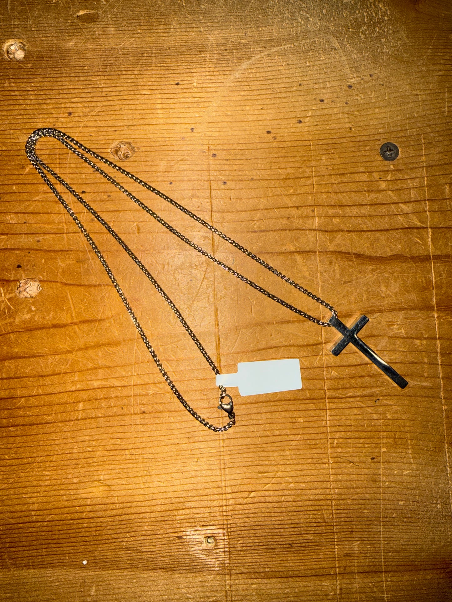 Simple Stainless Steel Box Chain Cross Necklace
