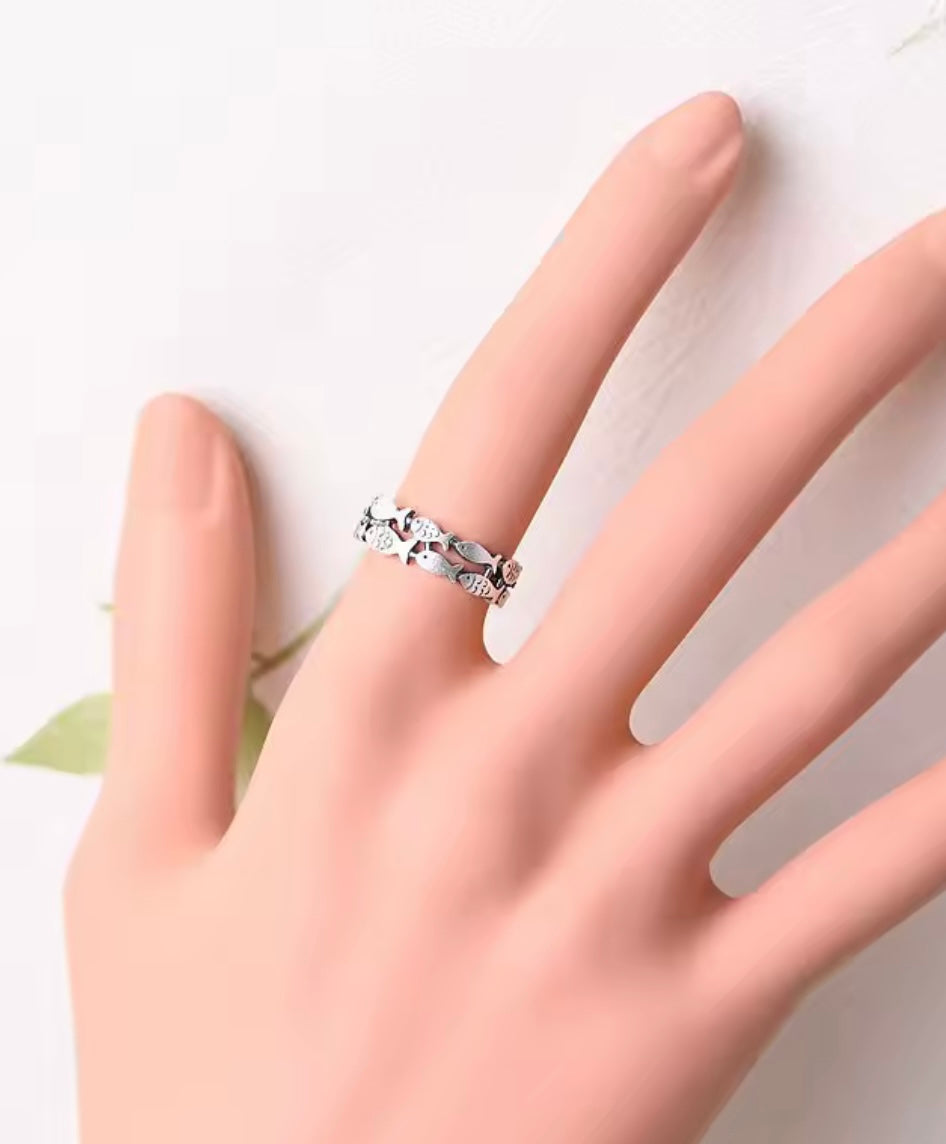 Sterling Silver Double Layer Fish Ring