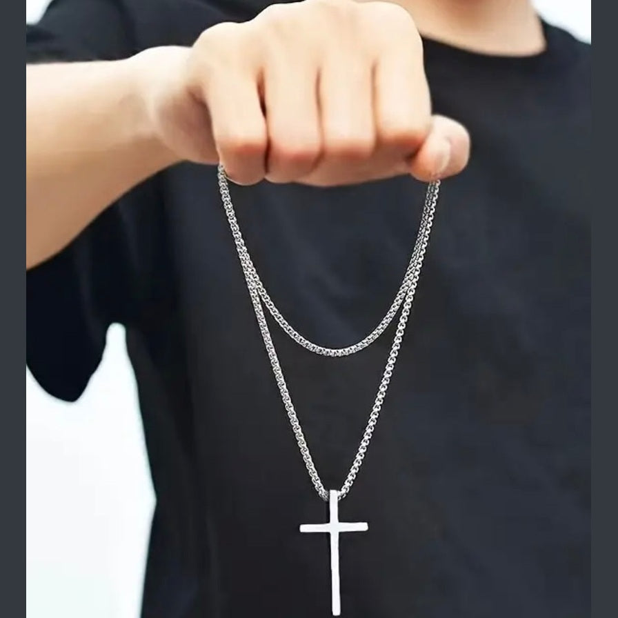 Men’s Titanium Steel Box Chain Cross Necklace