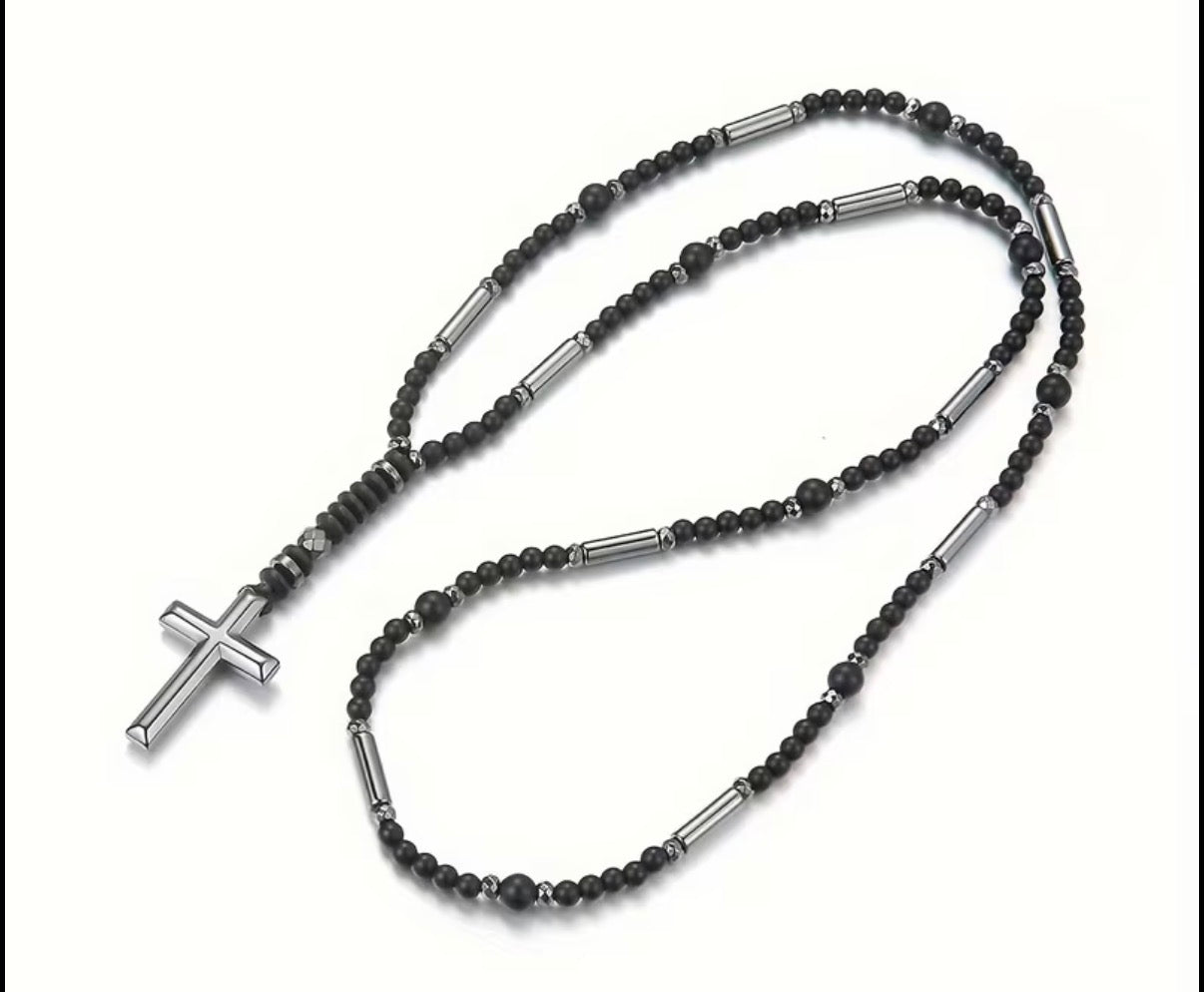 Refined Men’s Beaded Cross Necklace