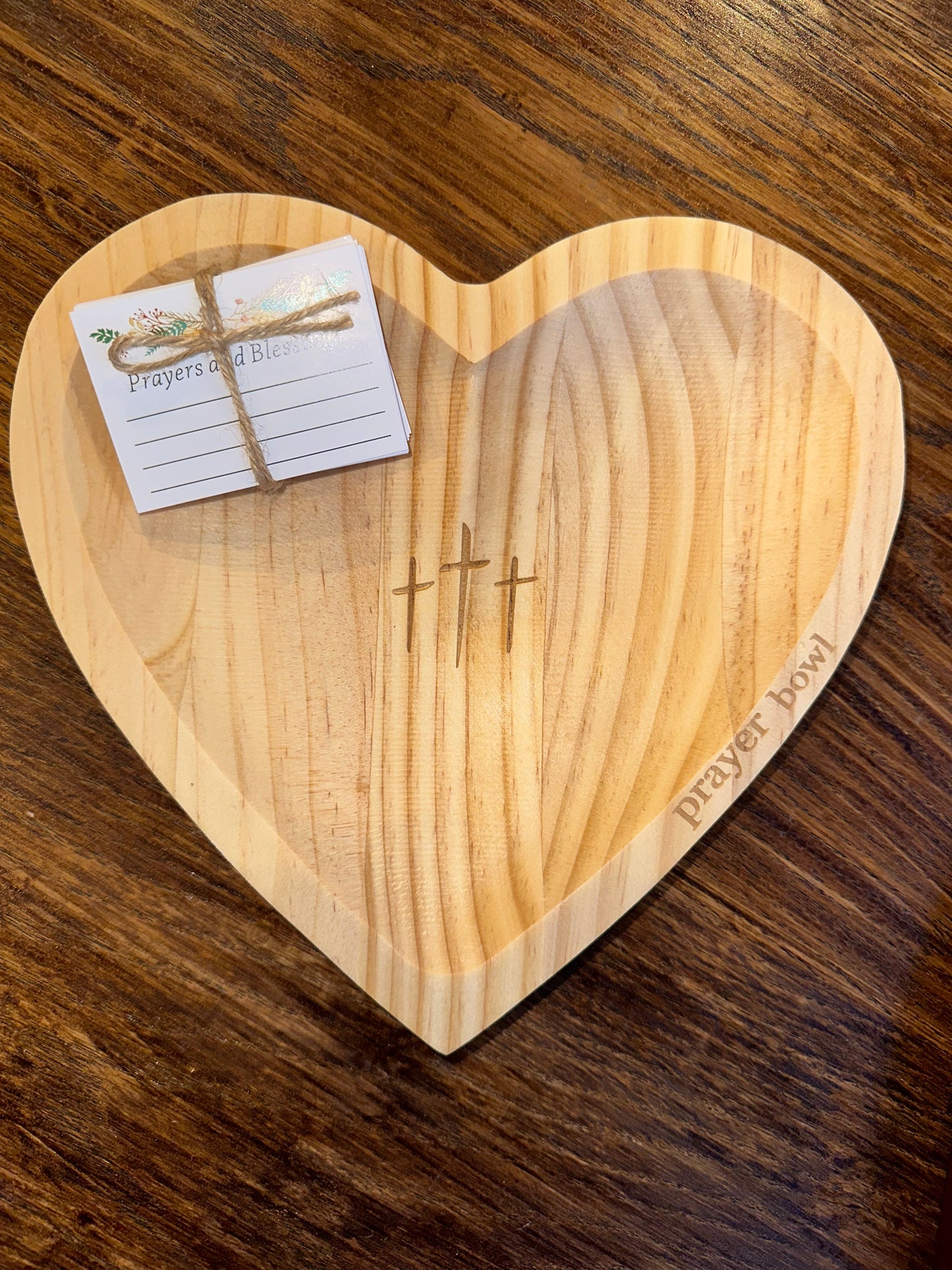 Wooden Heart Shaped Prayer Bowl with Prayer Cards