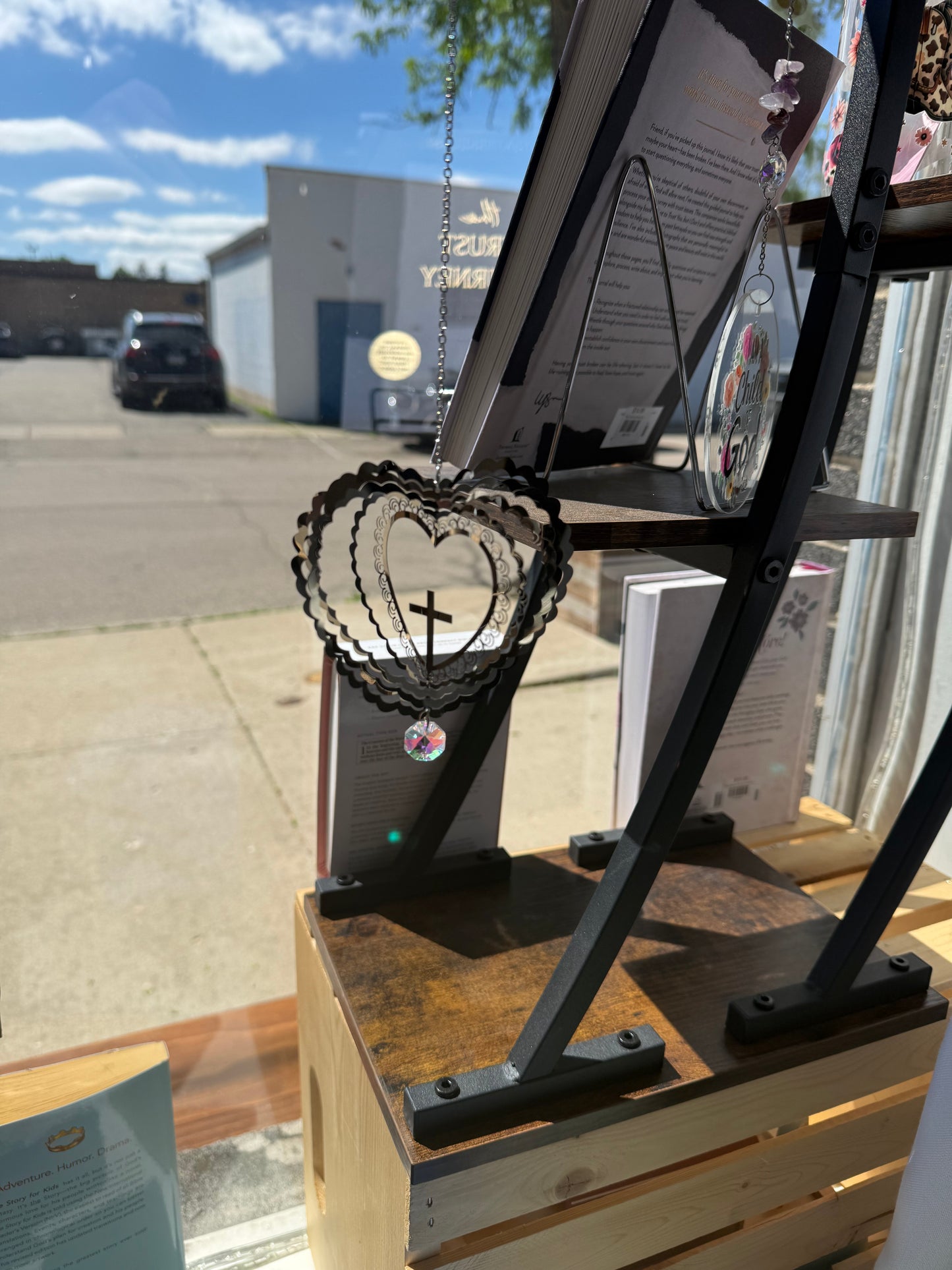 Stainless Steel Heart Cross Suncatcher
