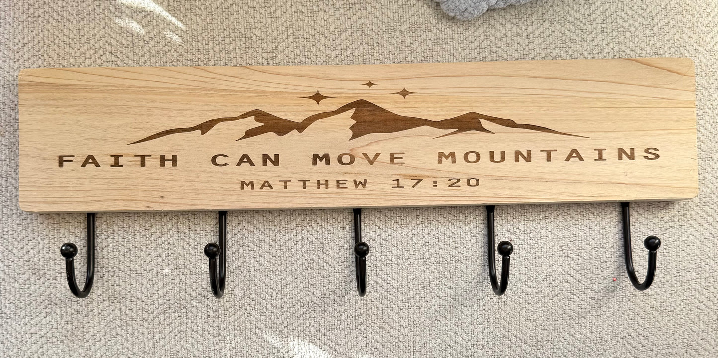 Wood Faith Can Move Mountains Coat Hanger
