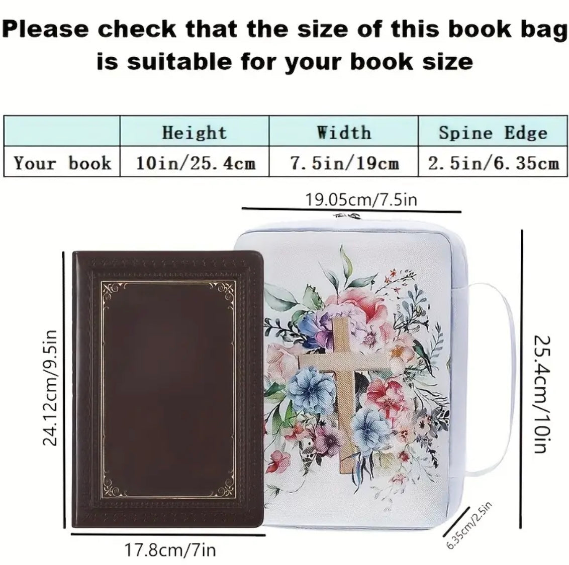 White Floral Cross Print Bible Case