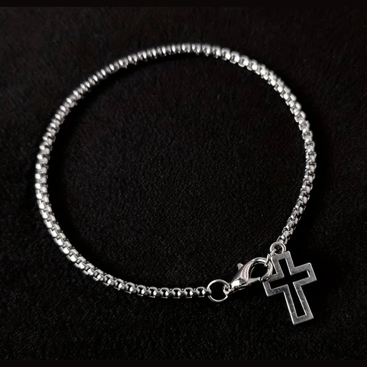 Stainless Steel Box Chain Cross Bracelet