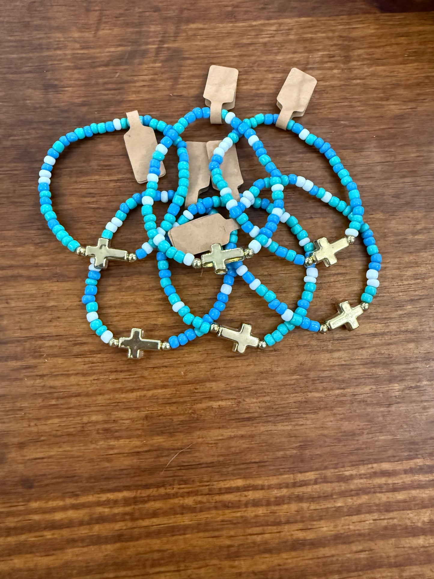 Cute and Simple Seed Bead Gold Cross Bracelet