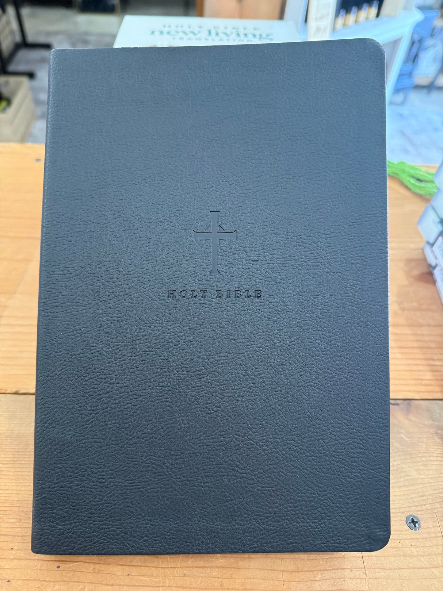 NLT Large Print Premium Thinline Bible-Black Cross Leatherlike