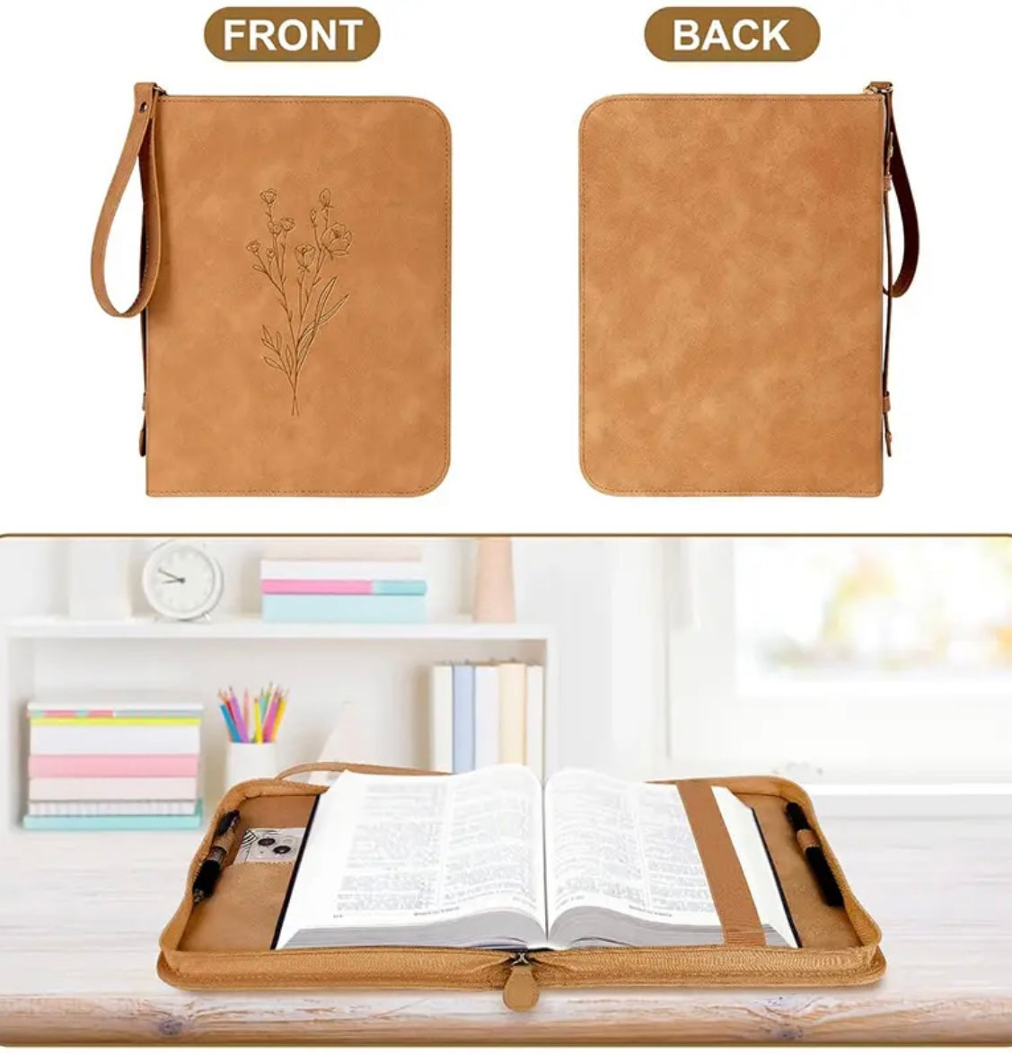 Elegant Vegan Leather Floral Print Bible Case