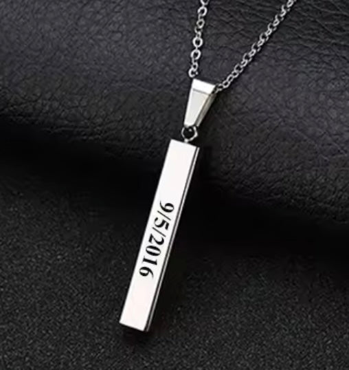 Cute Custom Engraved Stainless Steel Bar Pendant Necklace