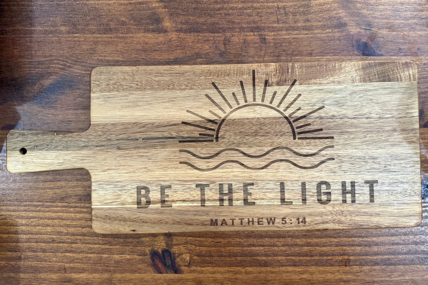 “Be the Light” Acacia Wood Cutting Board-19.25”x7.75”