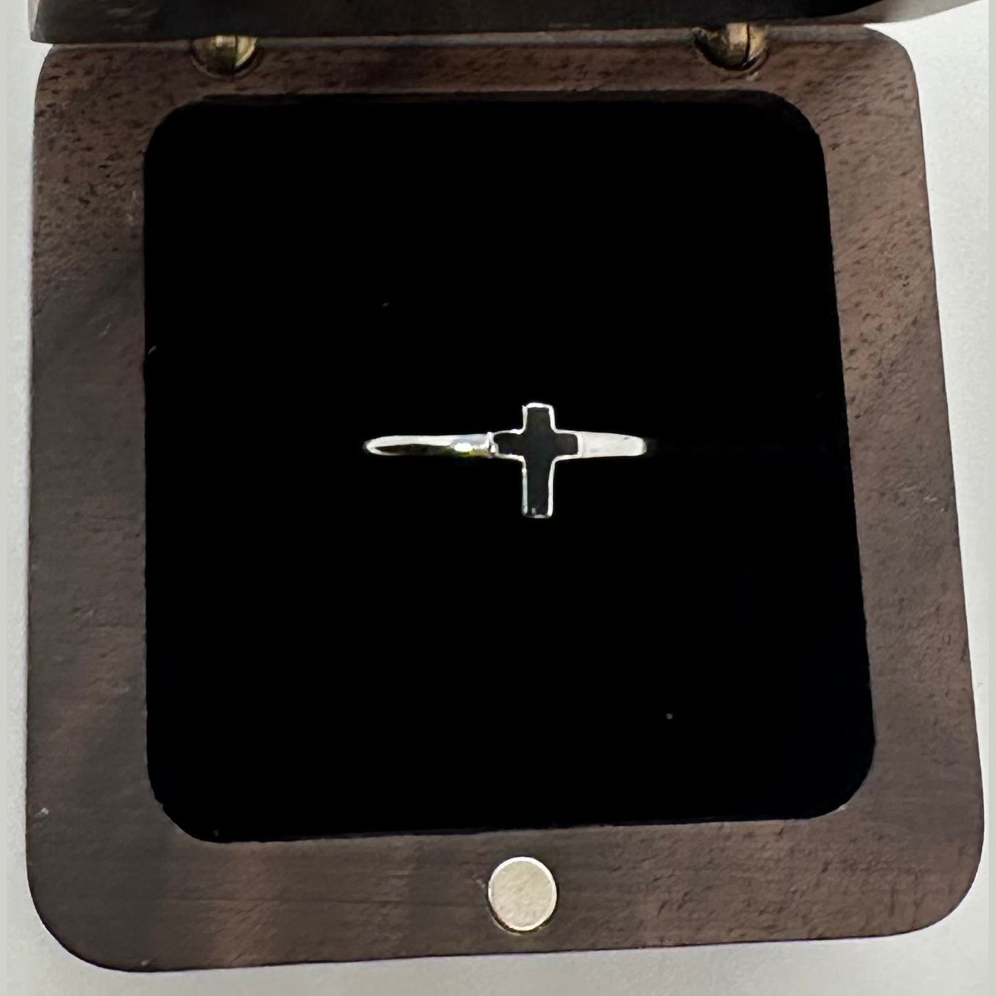 Elegant Simple Sterling Silver Black Enamel Cross Ring