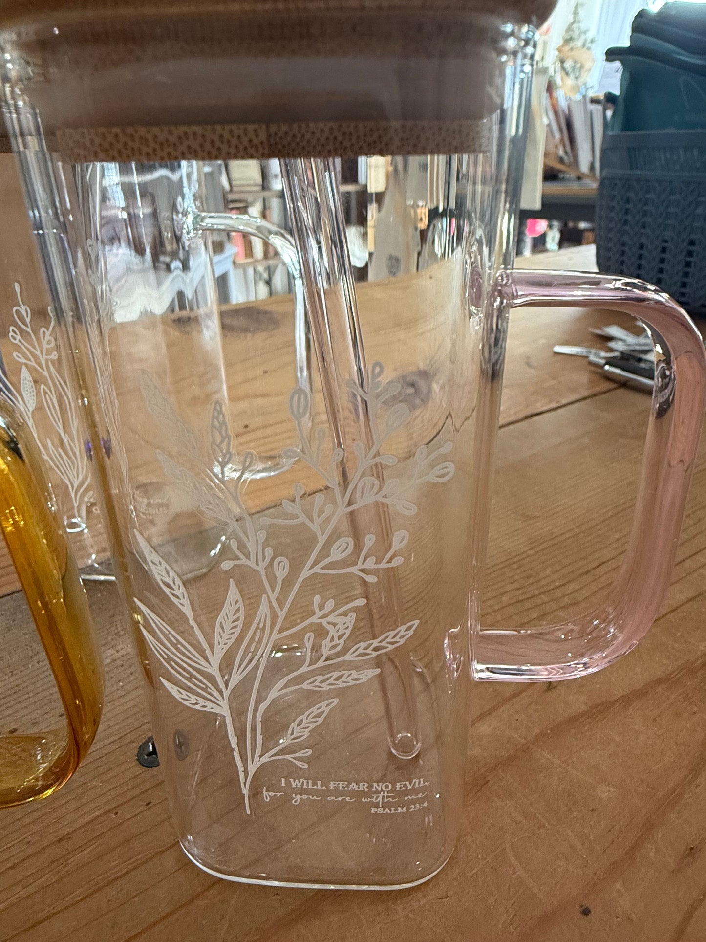 Cute and Simple 13.5 oz Verse Inscribed Bamboo Lid Glasses