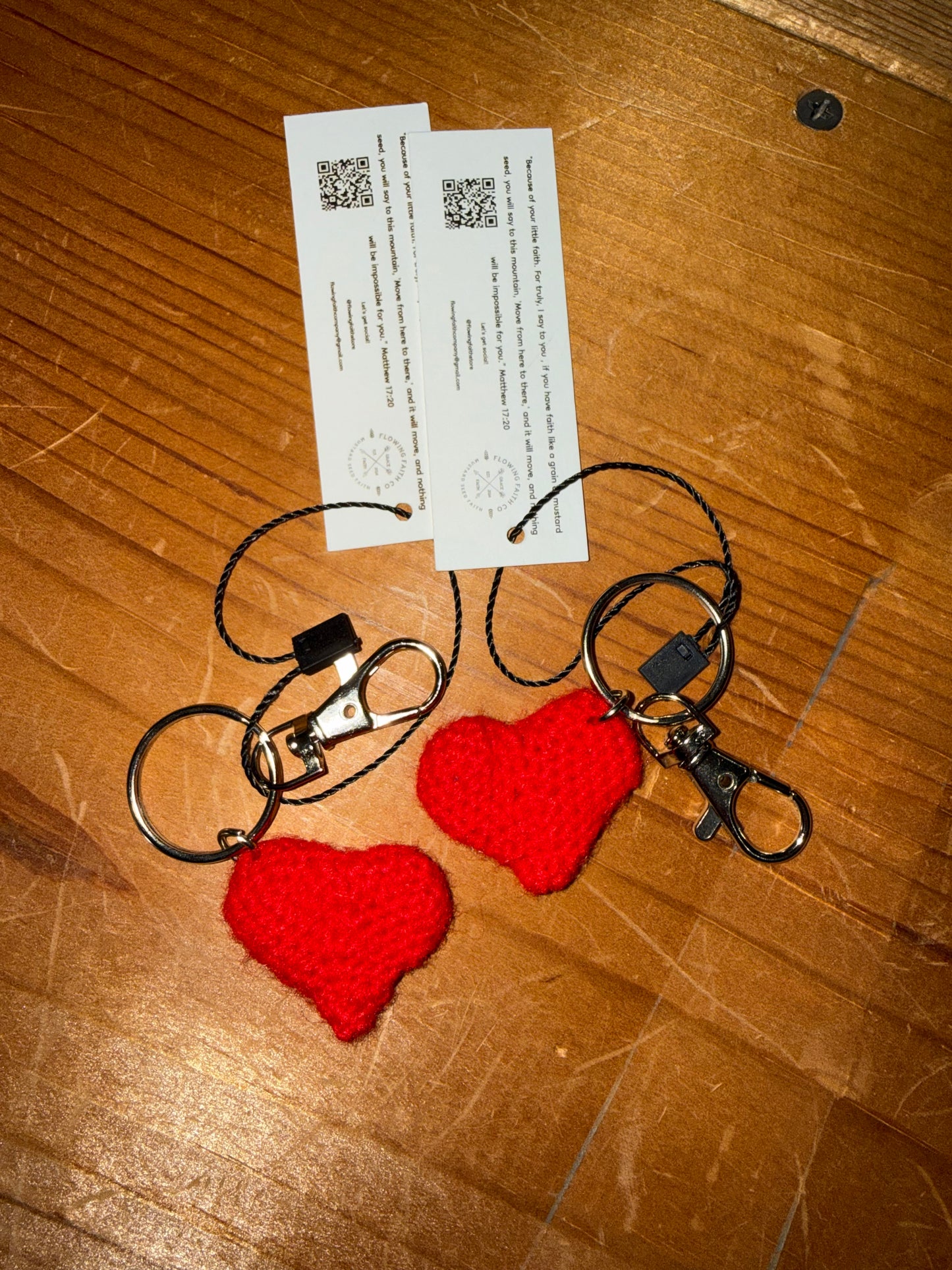 Three Sisters Crocheted Pretzel and Heart Keychains