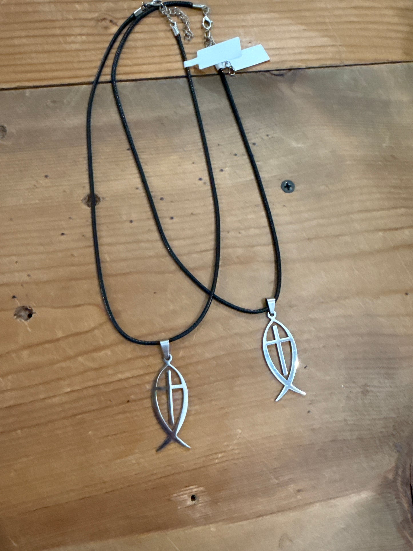 Stainless Steel Cross Fish Cord Necklace