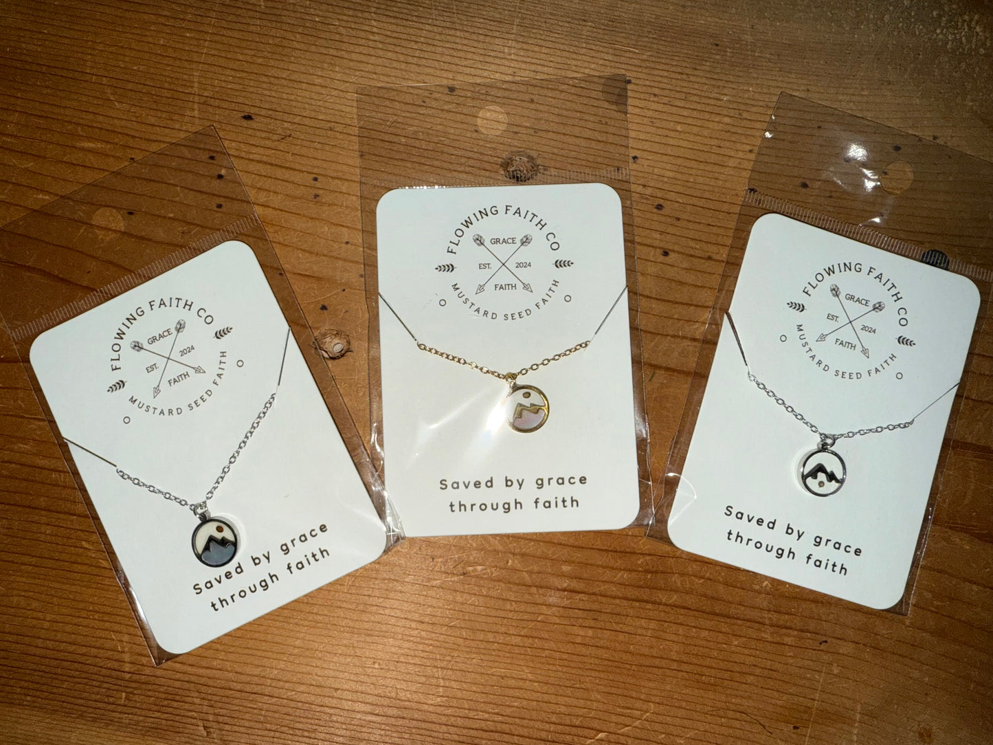 Mustard Seed Mountain Scene Stainless Steel Necklace