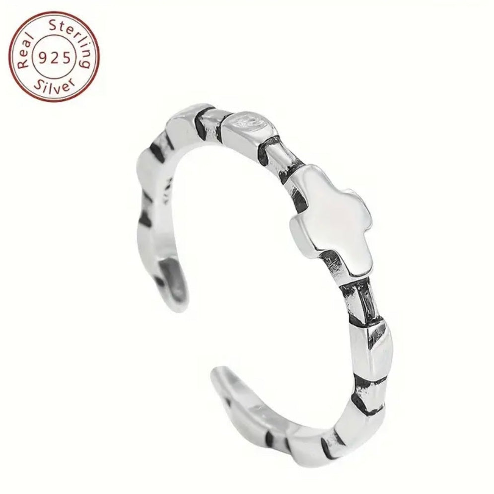 Vintage Sterling Silver Adjustable Cross Ring