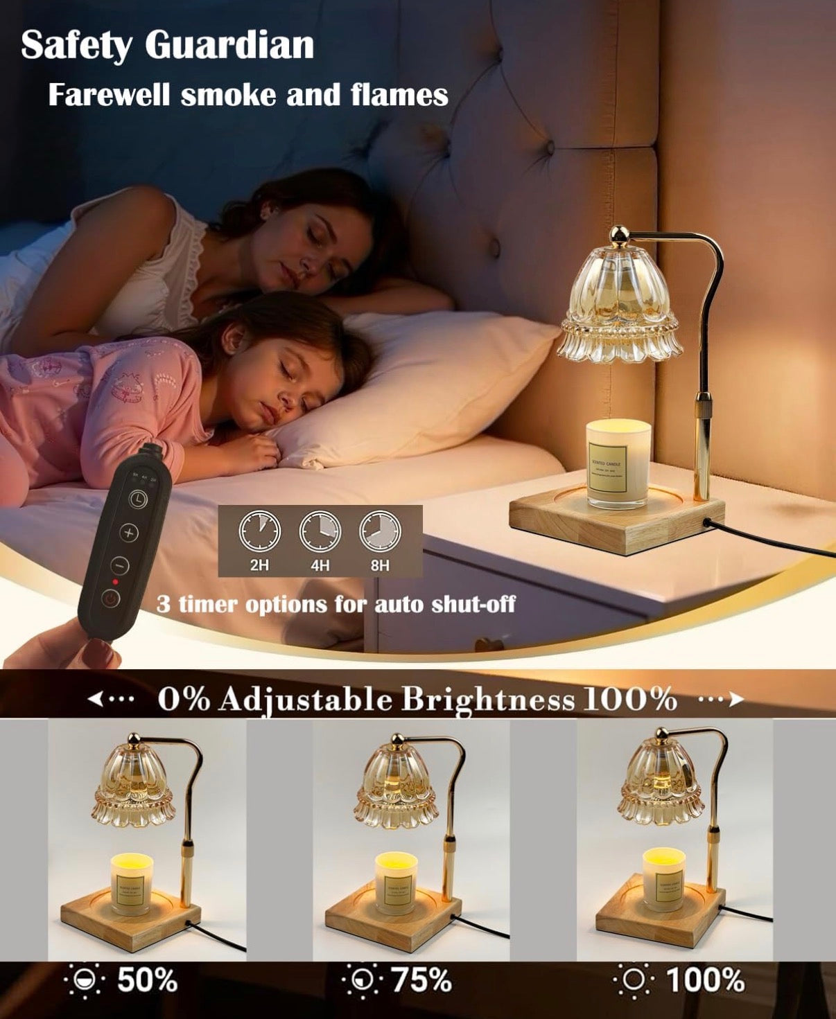 Gold Candle Warmer Lamp with Dimmable Timer