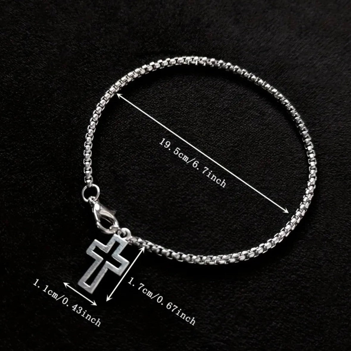 Stainless Steel Box Chain Cross Bracelet
