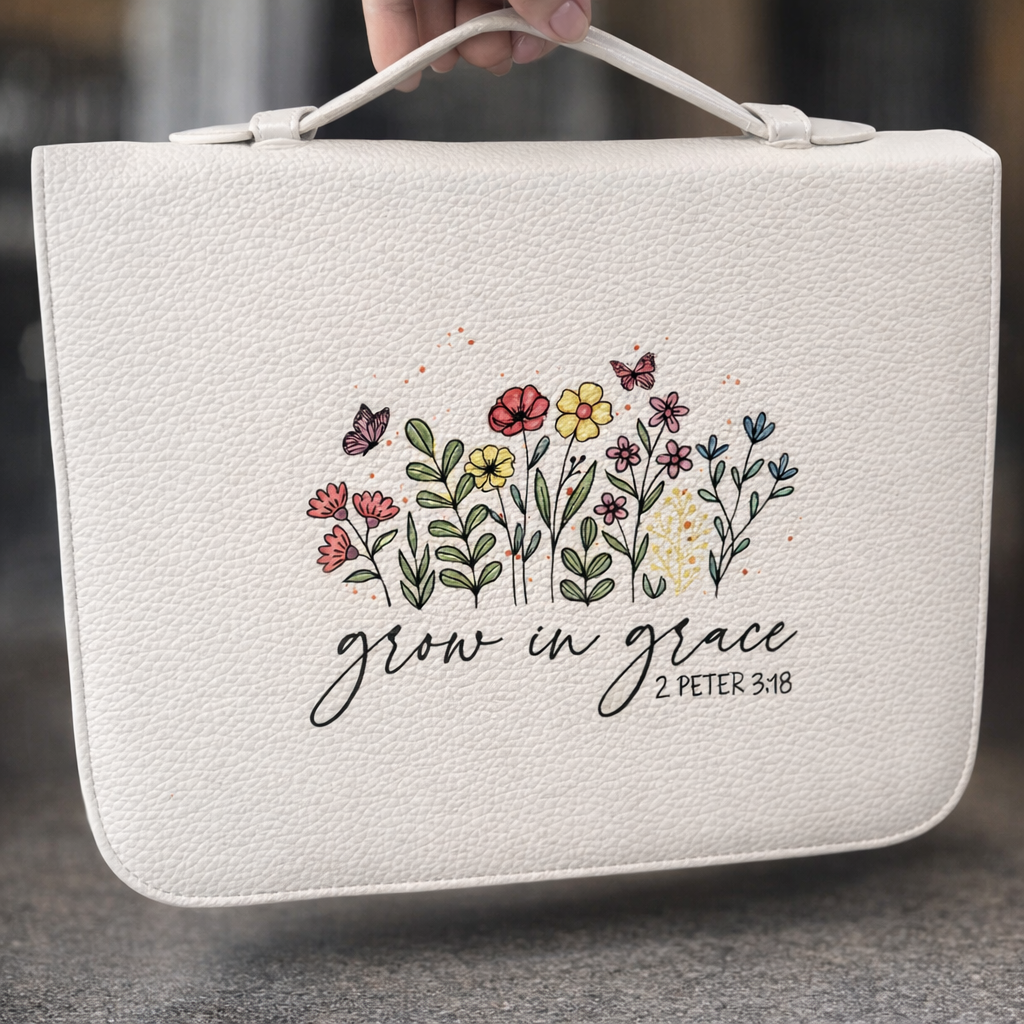 Large Vegan Leather Bible Case – “Grow in Grace” Edition