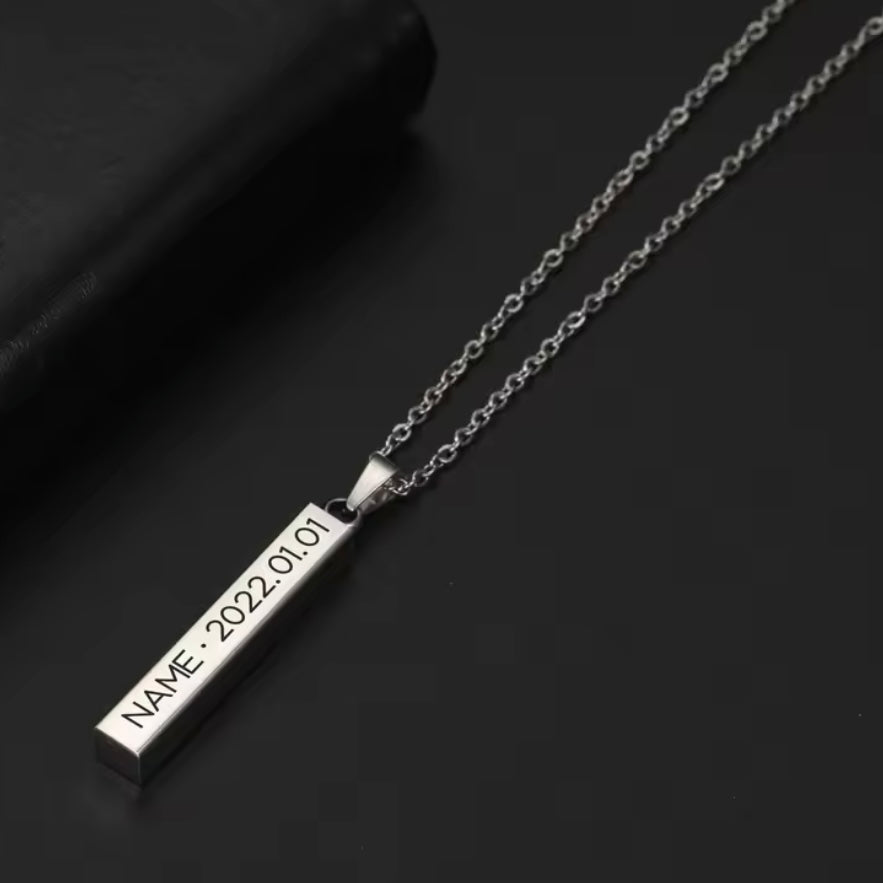 Cute Custom Engraved Stainless Steel Bar Pendant Necklace